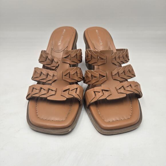Marc Fisher Sandals Womens 9 M Melita Brown Slip on Strappy Slip-On Block Heels - Picture 2 of 7